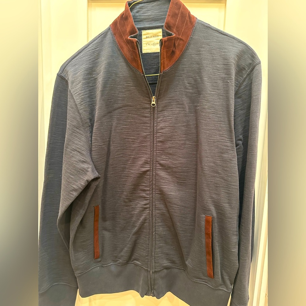 Mens Billy Reid size XL navy zip up sweater. Mint condition